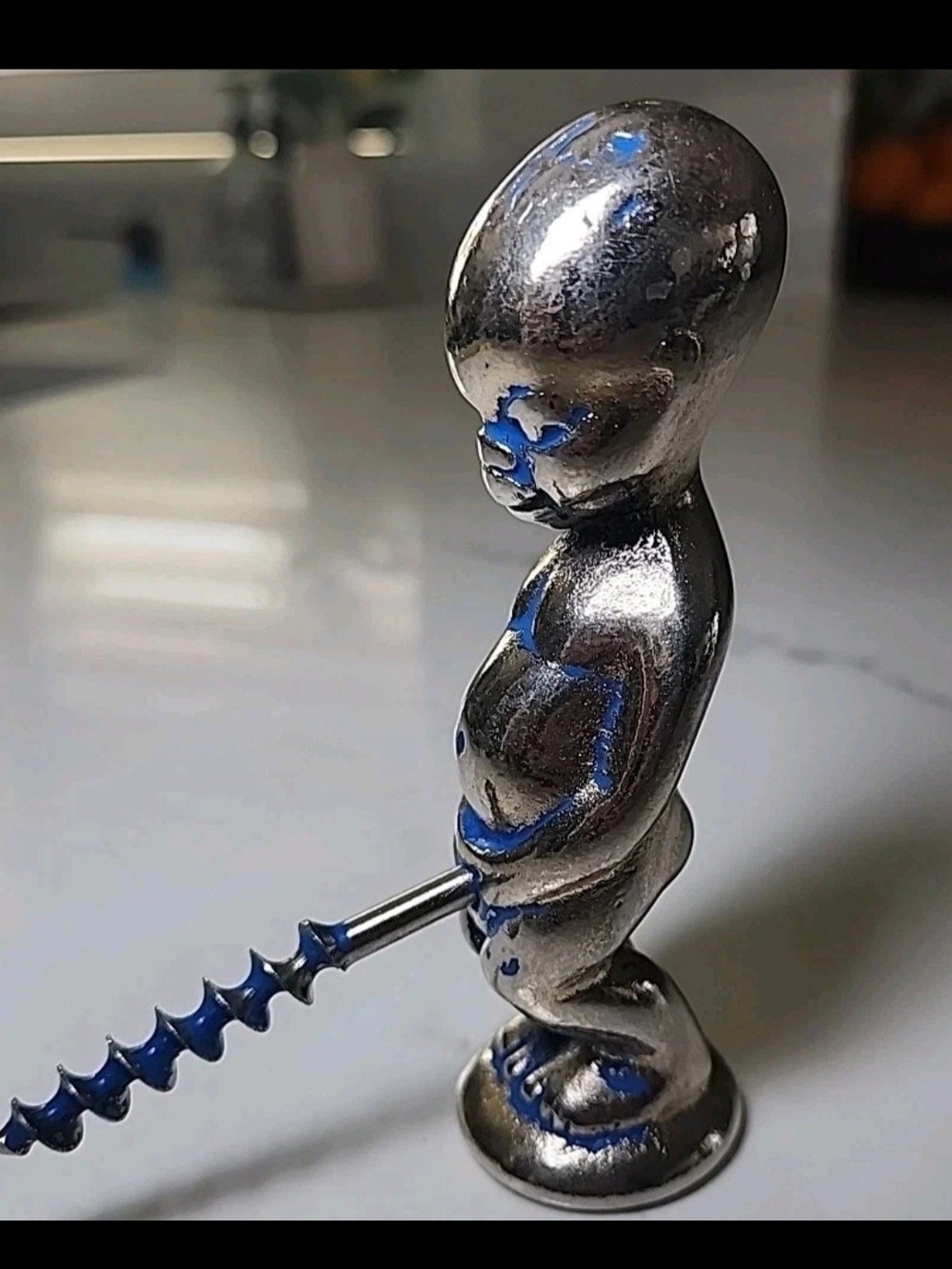 Vintage Figural Corkscrew Bottle Opener Manneken Pis Style Metal Novelty